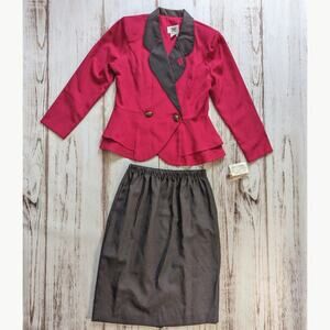 Vintage 90's R&A Collections Magenta and Black 2 piece Suit SKirt 12 Petite New
